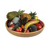 Wooden Bowl with Plastic Fruit