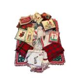 Christmas Lot With Throws, Placemats & Santa