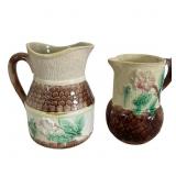 Two Majolica Pitchers Farmhouse & Strawberry