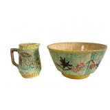 Dogwood Basketweave Majolica Bowl & Creamer