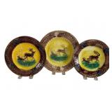 Three Majolica Hunting Scene Plates