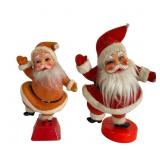 Two Vtg Flocked Dancing Santa Figures