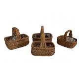 Four Small Handwoven Wicker Baskets