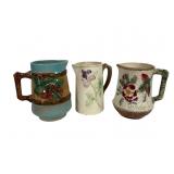 3 Majolica Pitchers with Fruit & Floral Motifs