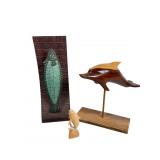 Fish Sculpture & Wooden Dolphins