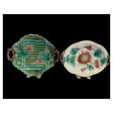 Antique Majolica Double Pierced Handle Platt