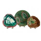 Three Majolica Leaf Plates