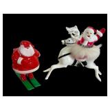 Vtg Rosbro Plastic Santa Claus & Reindeer Figures