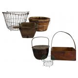 Wire Baskets, Wooden Wash Bucket & Crate