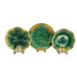 Three Begonia Leaf Majolica Plates