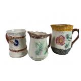 Majolica Pitcher Set with Wild Rose on Tree