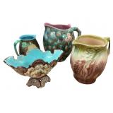 4 Damaged Majolica Pottery Pieces