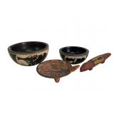 African Wooden Bowls, Figurine & Bowl