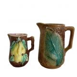 Two Wood Bark Majolica Pitchers