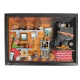 1973 Handmade Folk Art Wooden Kitchen Diorama