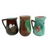 English Majolica Pottery Pitchers, Rustic