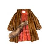 Hess Brothers Brown Mink Fur Coat & Scarf