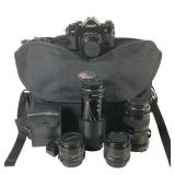 Canon A-1 Black SLR w/5 FD Lenses & Bag