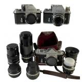Nikon F SLR Cameras (3) & 7 Lenses Set