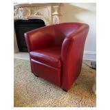 Red Leather Style Barrel Chair