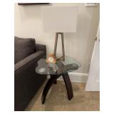Modern Glass Top Table w/ Clock & Lamp
