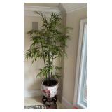 Asian Porcelain Gardener & Faux Bamboo Plant