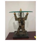 Metal Sculpture Glass Top Table