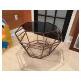 Eight Sided Metal Table with Double Glass Top