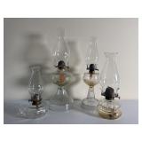 4 Clear Glass Antique Oil Lamps