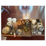 Three Tray Lots: Glasses, Planters & Kitchen