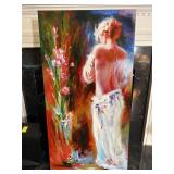 Print on Canvas of Semi Nude Woman & Flowers
