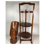 Vintage Haitian Mahogany Plant Stand & Tiki
