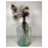 Large Clear Glass Jug with Peacock Feathers