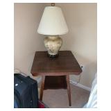 Wood Side Table & 28" Ceramic Lamp Set