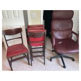 Office Chair & Set of Four Red Dining Chairs