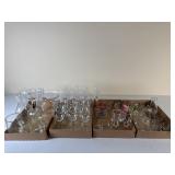 Four Tray Lots Of Mixed Glassware