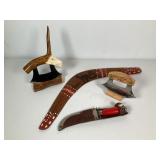 Mora Scout Knife, 2 Alaska Ulu Knives & Decor