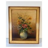 Signed Oil on Board Floral Still Life, Framed