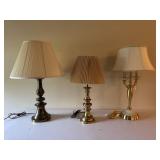 Three Brass Table Lamps, Includes Lenox