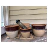 3 Stoneware Planters & Birdfeeder Lot