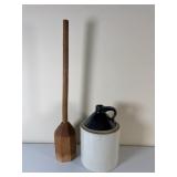 Stoneware Jug & Wooden Masher Pair