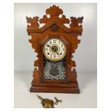 Gilbert OWL Gingerbread Mantel Clock with Key