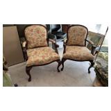 2 Queen Anne Style Upholstered Arm Chairs
