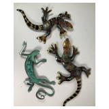 3 Handmade Mexican Metal Lizards