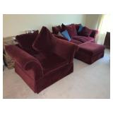 Red Velvet Couch, Loveseat & Ottoman Set