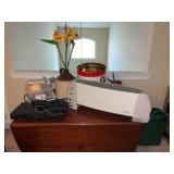 Air King Heater, Stoneware Jug & Sewing Tins