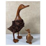 Two Carved Wooden Whimsical Ducks