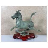 Heavy Asian Bronze Horse Sculpture on Wood