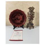 Cinnabar Plate & Large Soapstone Carving