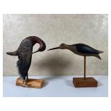 Two Carved Wood Shorebirds, Signed Stevens